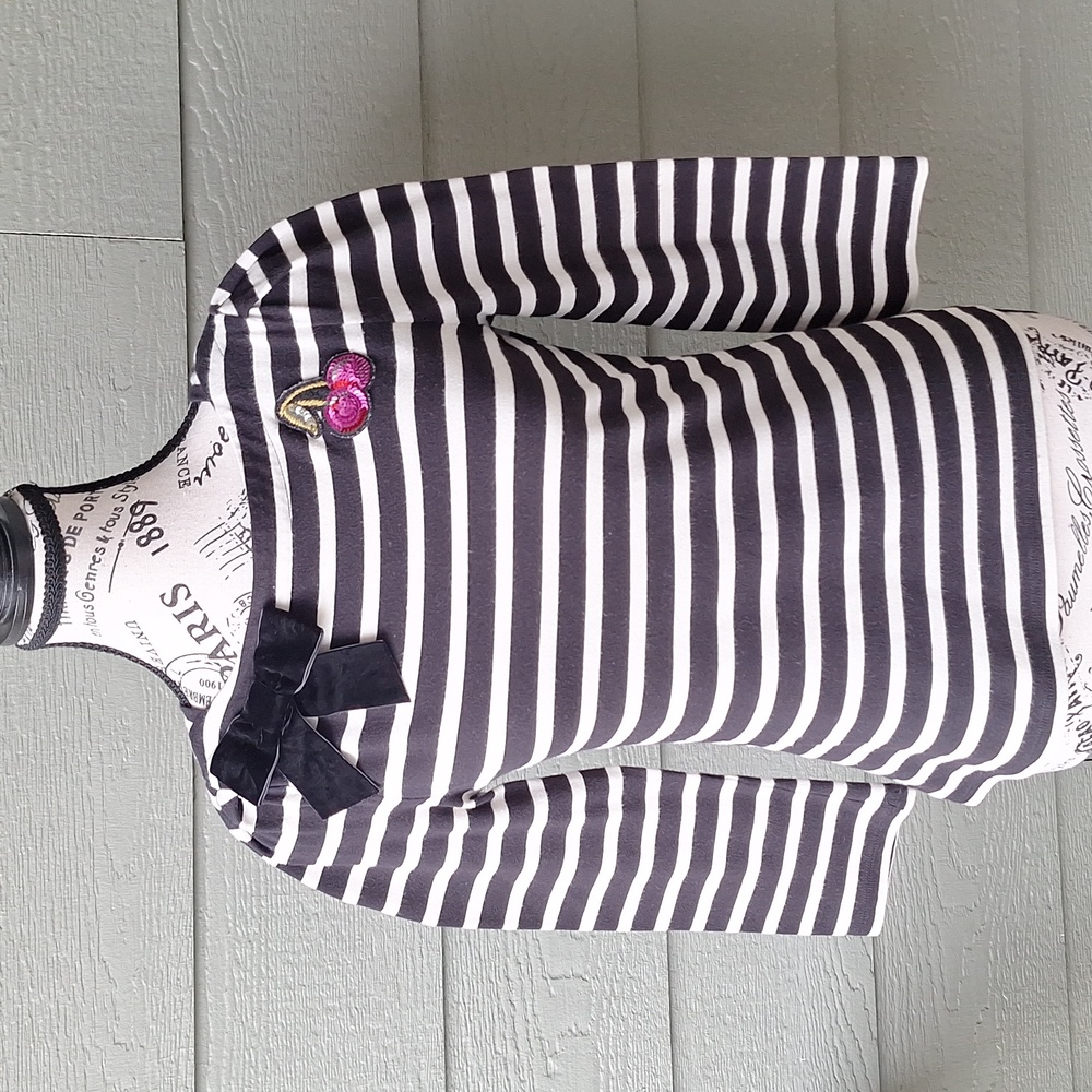 Kate Spade Broome Street Striped Boatneck Long Sleeve Tee Cherry And Bow Sz XS